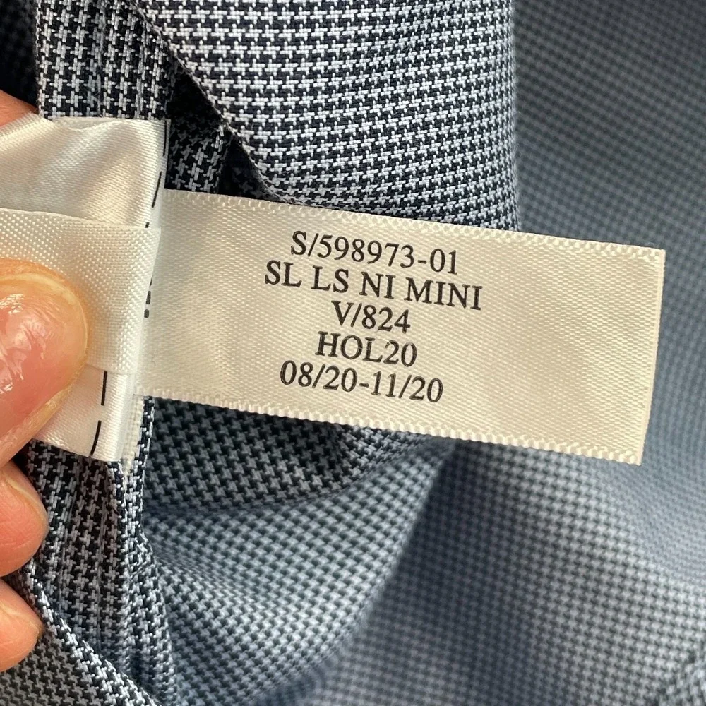 Banana Republic Shirt Men Large Blue‎ Mini Houndstooth Slim Fit Non Iron NWOT